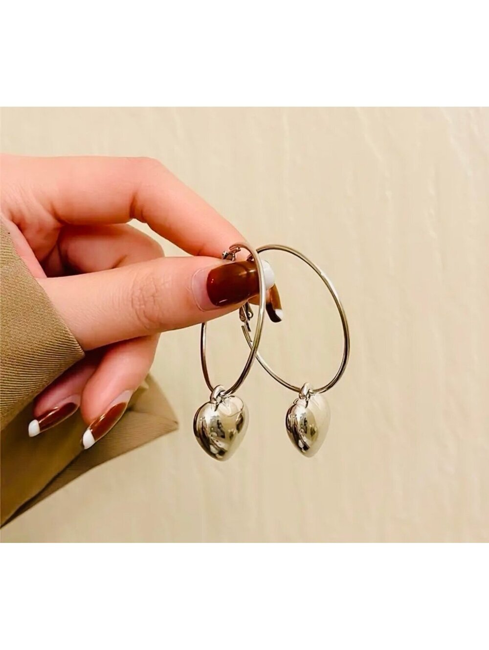 New - Dainty Heart-Charm Hoop Dangle Drop Earrings